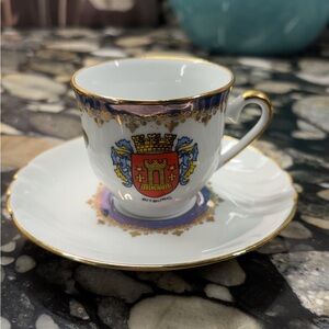 Vintage Elegant Gold-Trimmed Bitburg Crest Teacup and Saucer